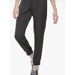 Karl Lagerfeld Satin Joggers Lace Trim Crepe Back Drawstring Waist Pants M